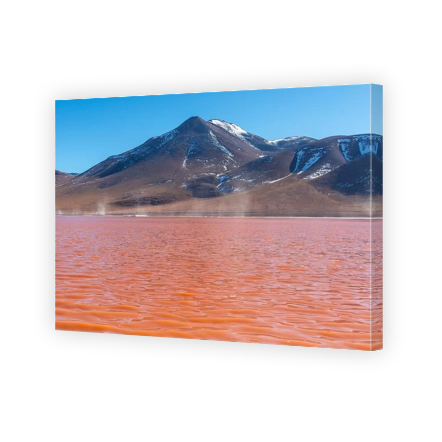 Red waters of the Laguna Colorada lake, Uyuni, Bolivia.