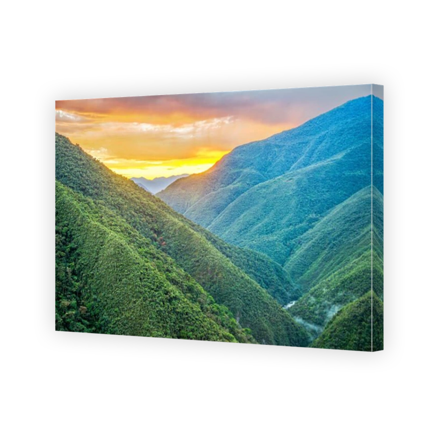 Sunrise of lush green jungle covered hills in Cotopata National Park near Coroico, Bolivia