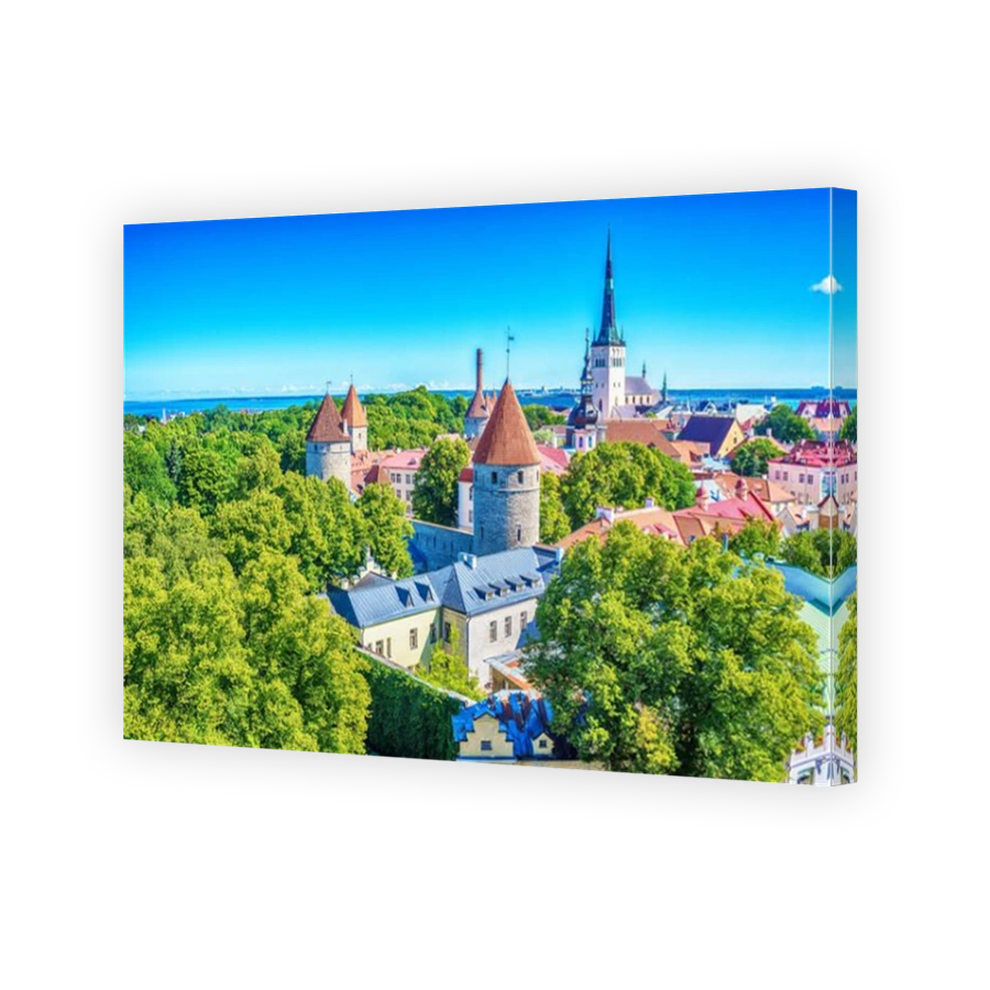 Tallinn, Estonia: aerial top view of the old town in the summer