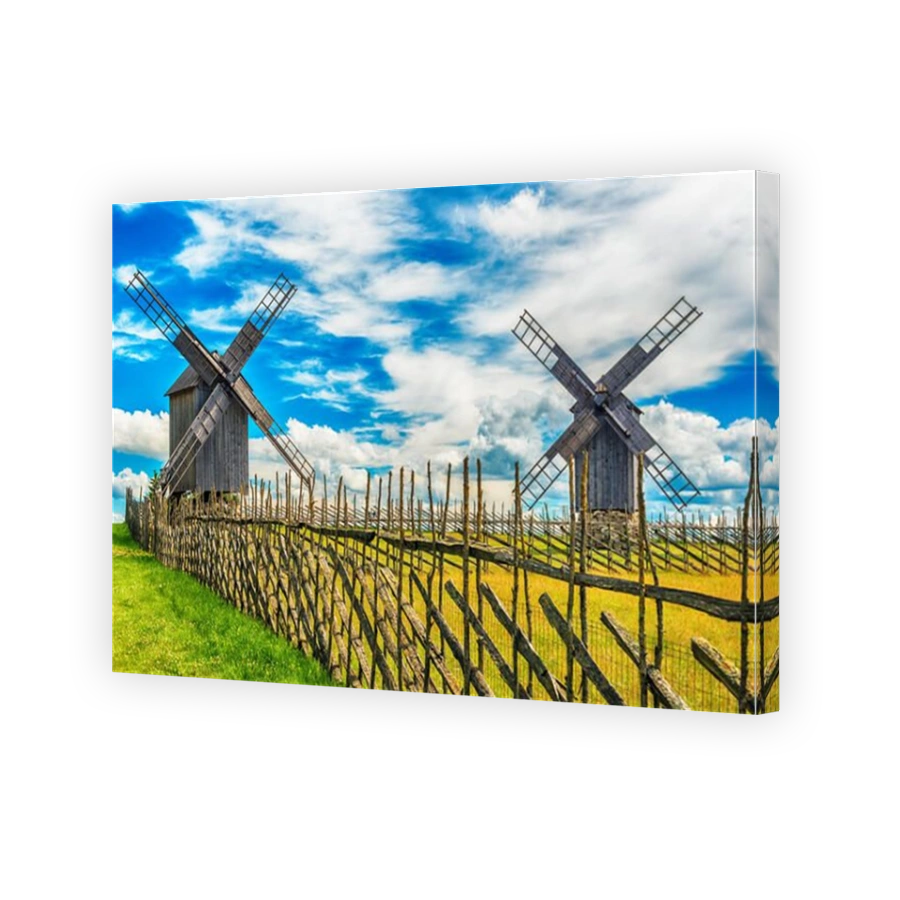 Saarema Island, Estonia: fields and Angla windmills in Leisi Parish