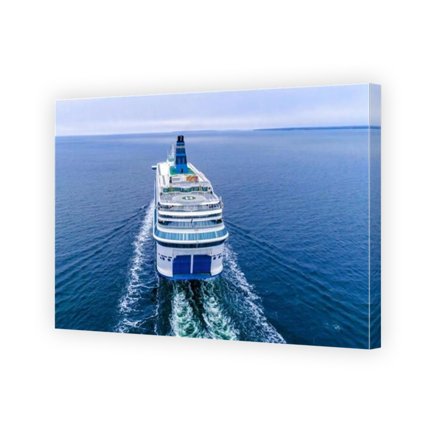 The big cruise ship on the ocean in Tallin the ship navigating the big ocean with some passengers on it