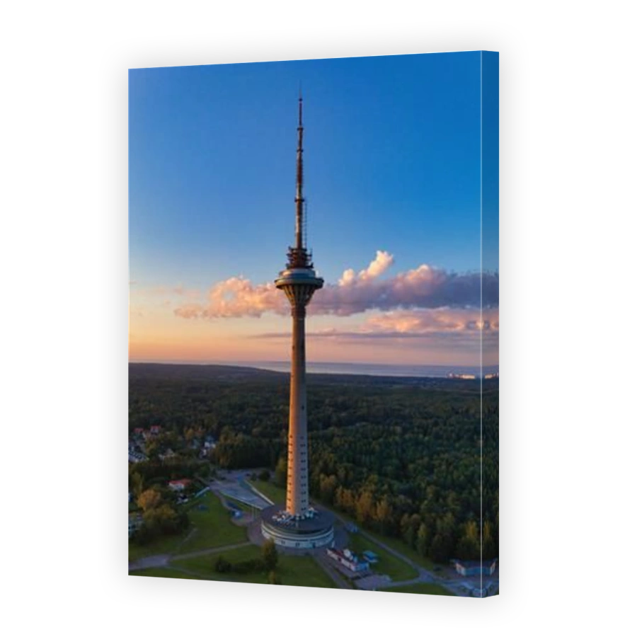 Drone View of Tallinn TV Tower at Sunset - Estonia Landmark