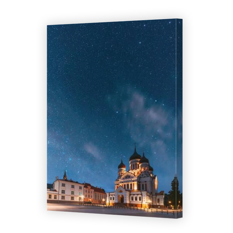 Tallinn, Estonia. Building Of Alexander Nevsky Cathedral In Night Time. Famous Orthodox Cathedral