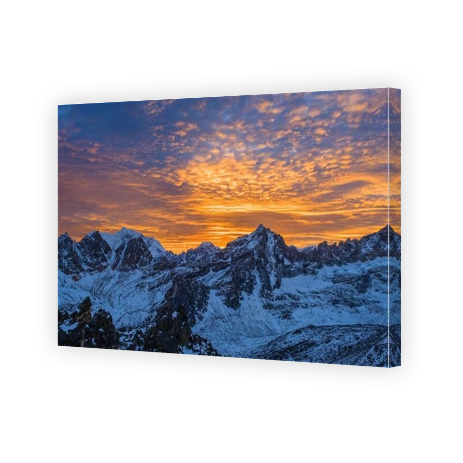 Sunset over the mountains of the Khumbu region of the Nepal Himalayas