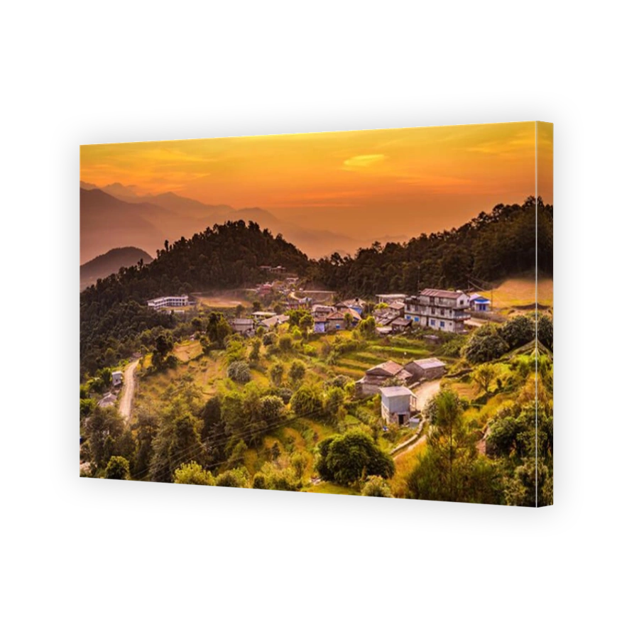 Sunset above village of Dhampus in Nepal