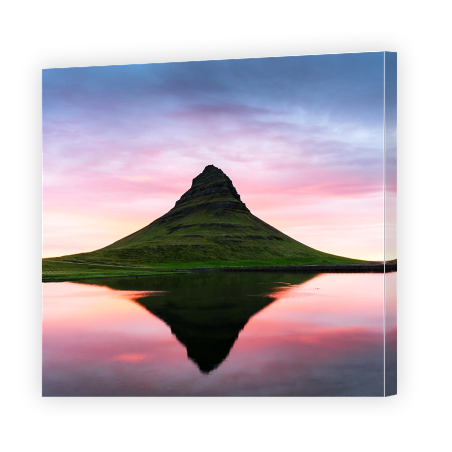 Colorful sunrise on Kirkjufellsfoss waterfall