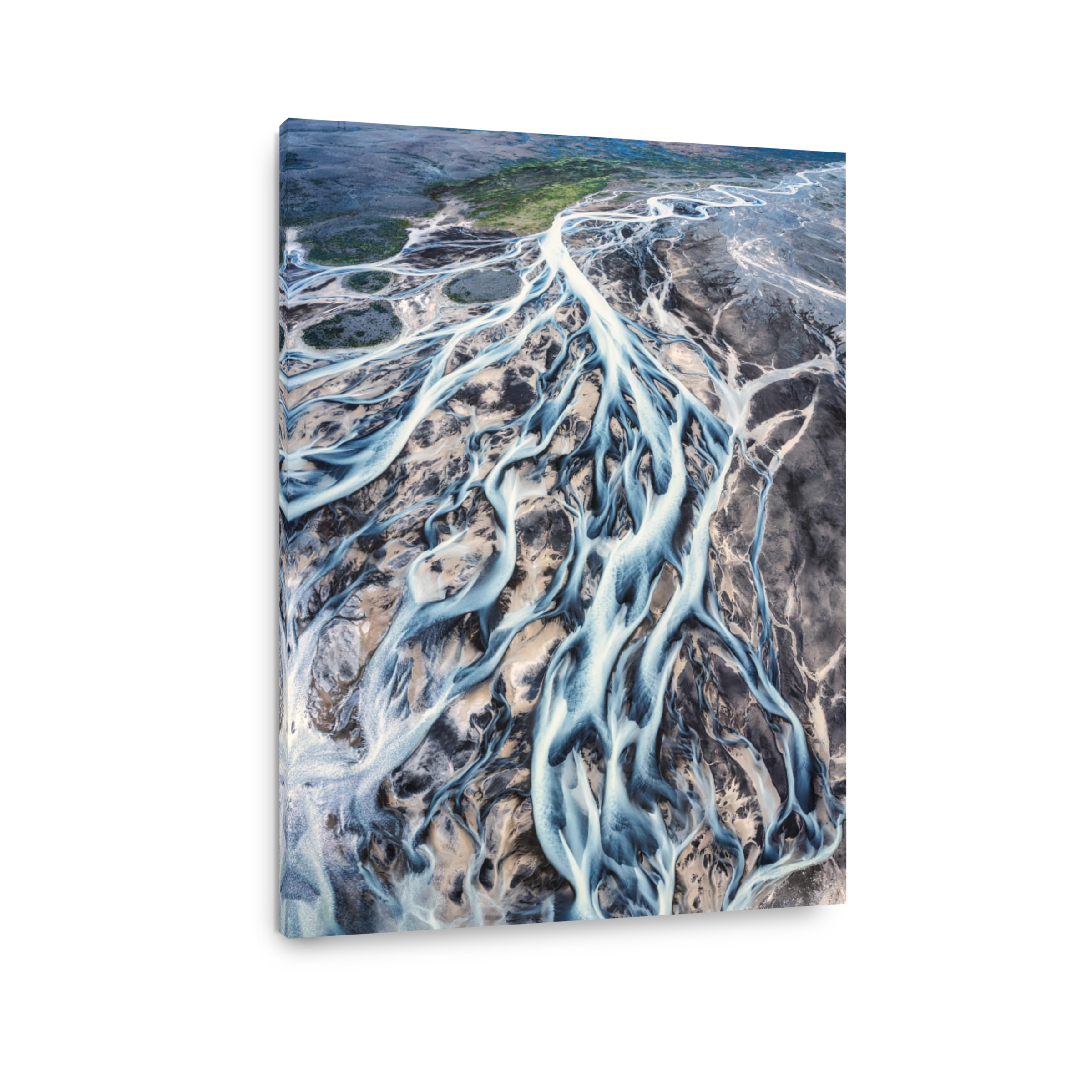 Aerial view of abstract glacier rivers pattern on earth in highlands of Iceland