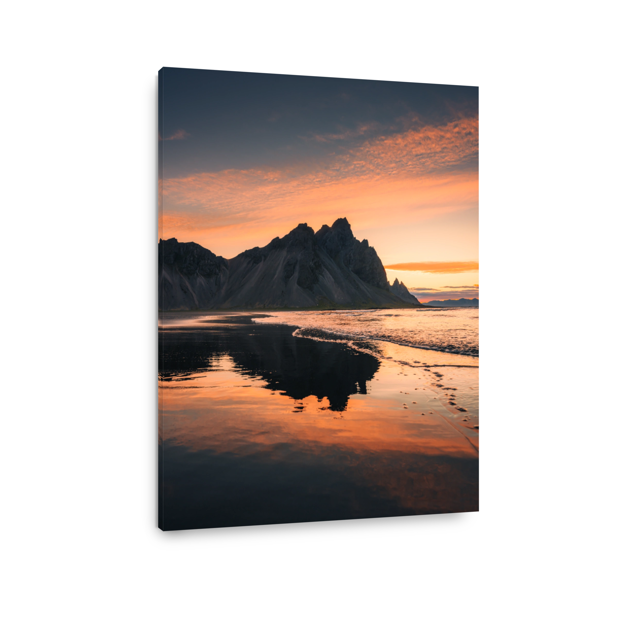 Colorful sunrise over Vestrahorn mountain in summer on Stokksnes peninsula at Iceland