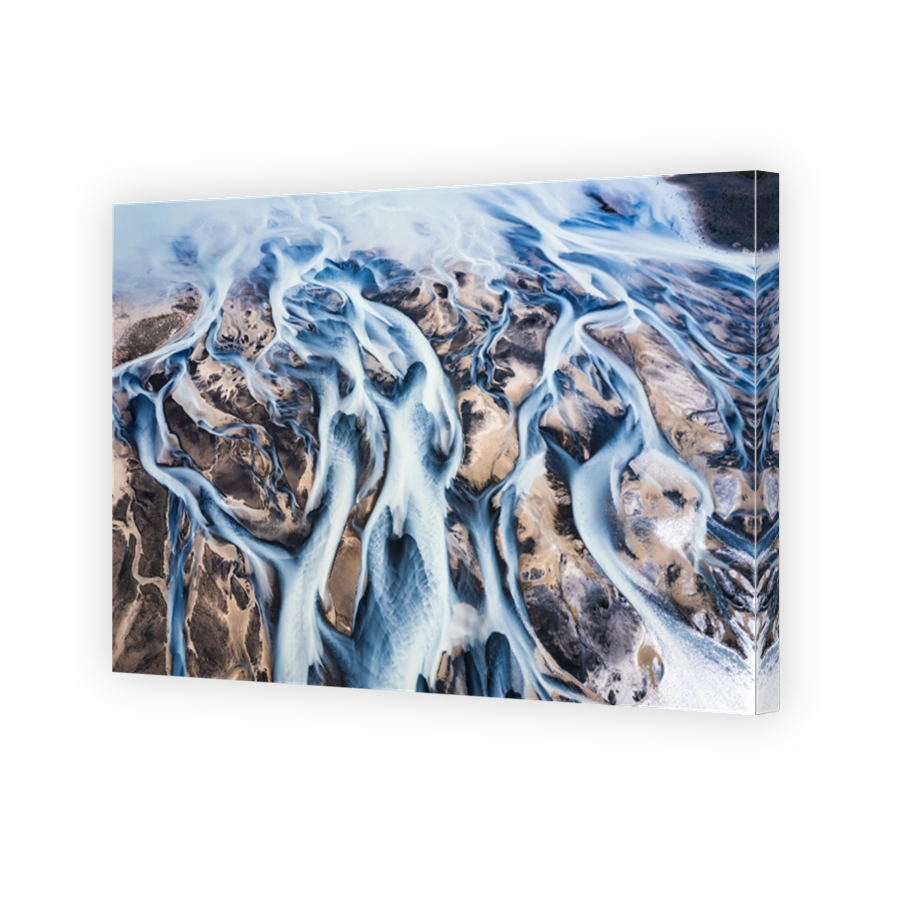 Abstract Icelandic glacier rivers melting pattern in summer at highlands of Iceland