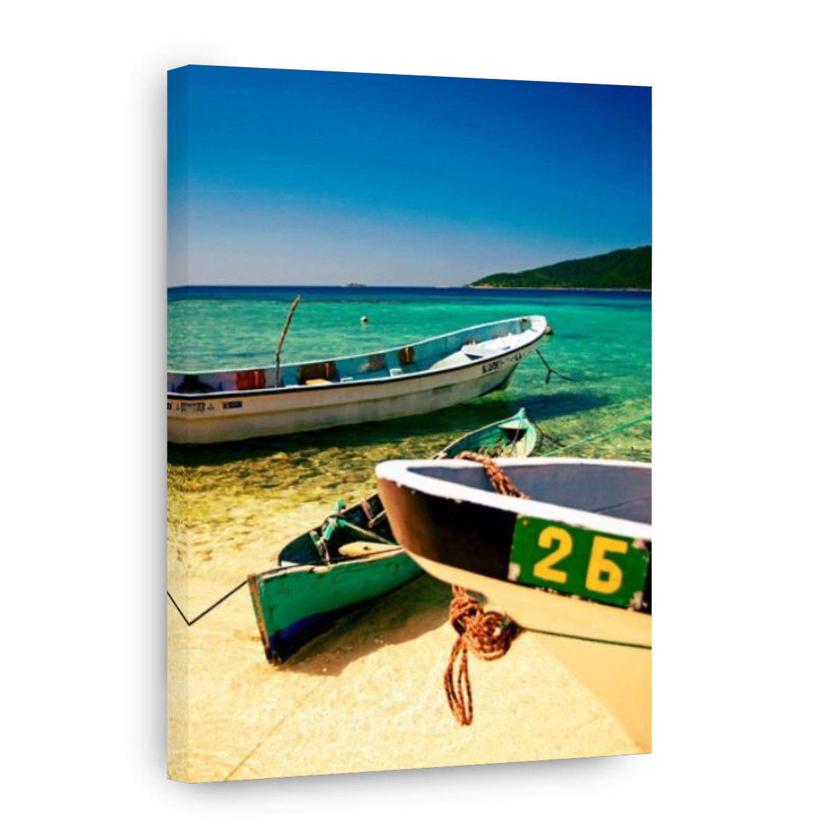Boats on the beach at Cayo Chachahuate, part of the Cayos Cochinos or "Hog Islands" off the coast of Honduras.