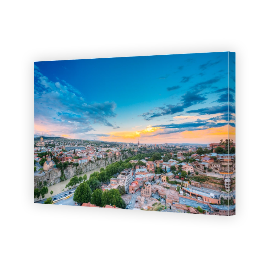 Evening View Of Tbilisi At Colorful Sunset. Georgia. Summer City