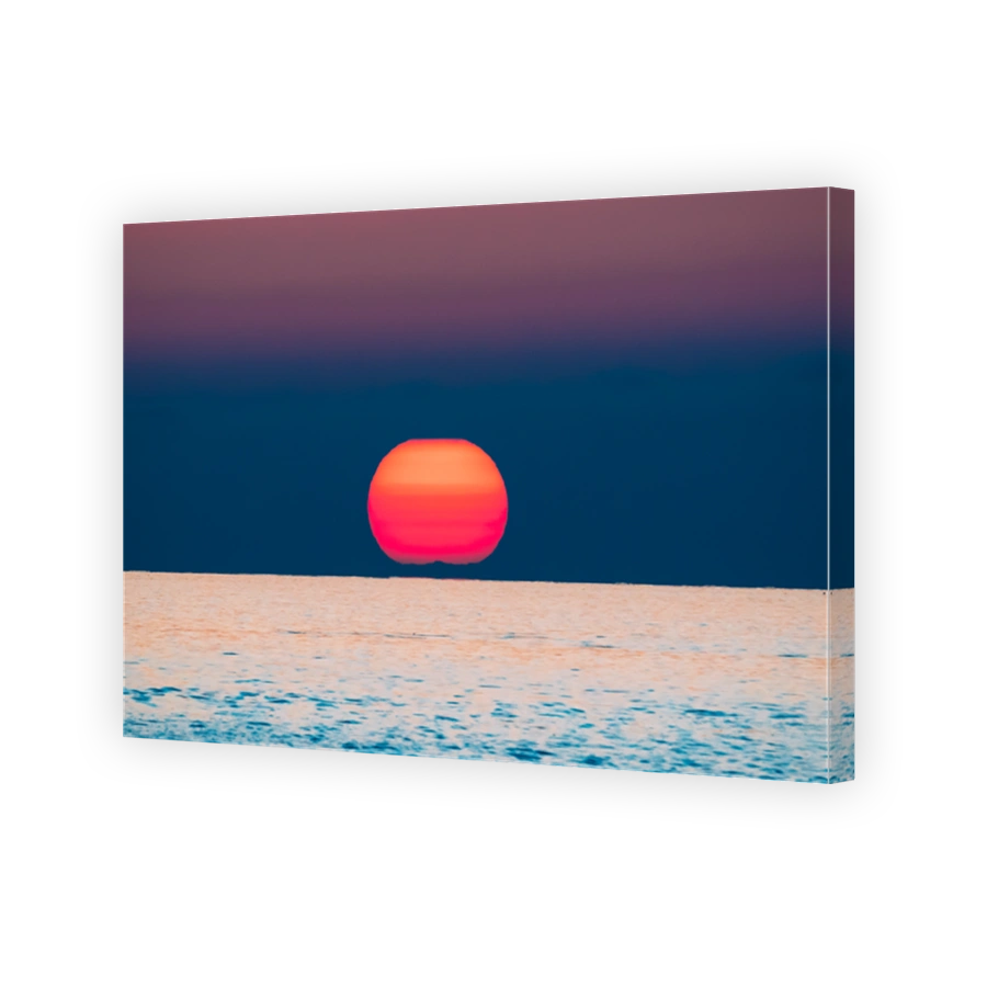 Sundown Above Sea Horizon At Sunset. Natural Sunrise Sky Warm Colors Over Ocean