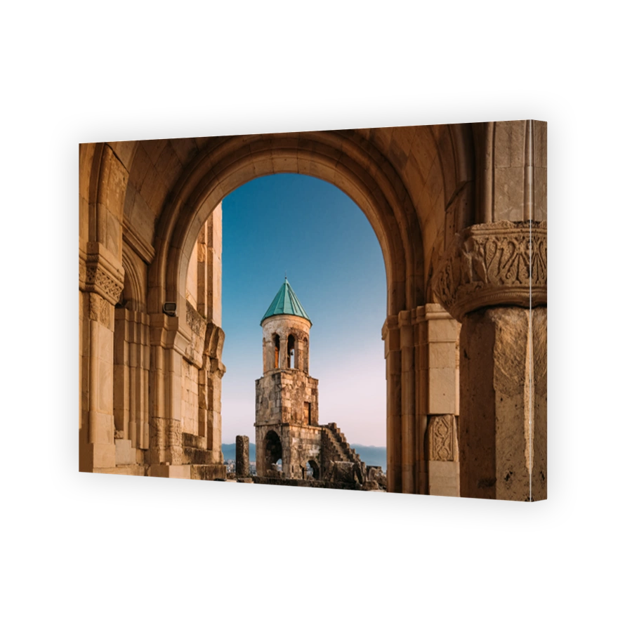 Kutaisi, Georgia. Old Walls And Bell Tower Of Bagrati Cathedral. UNESCO World Heritage Site. Famous Landmark, Masterpiece Of The Medieval Georgian Architecture