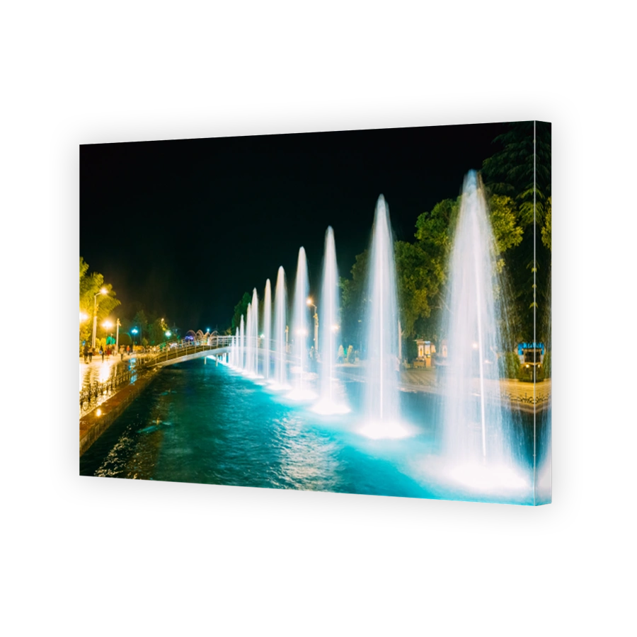 Batumi, Adjara, Georgia. Singing And Dancing Fountains Is Local Landmark At Boulevard Fountains. Night Illuminations