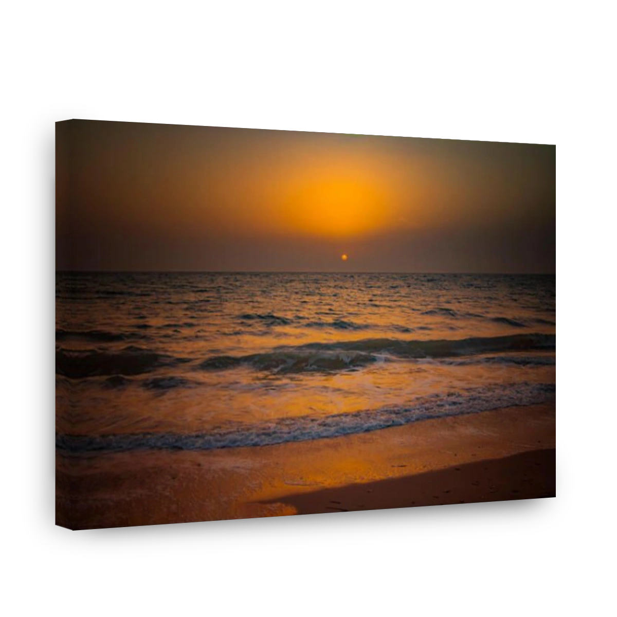 Nature background of amazing beach sunset with endless horizon and incredible foamy waves. It is Atlantic ocean in tropical paradise in Senegal, Afric