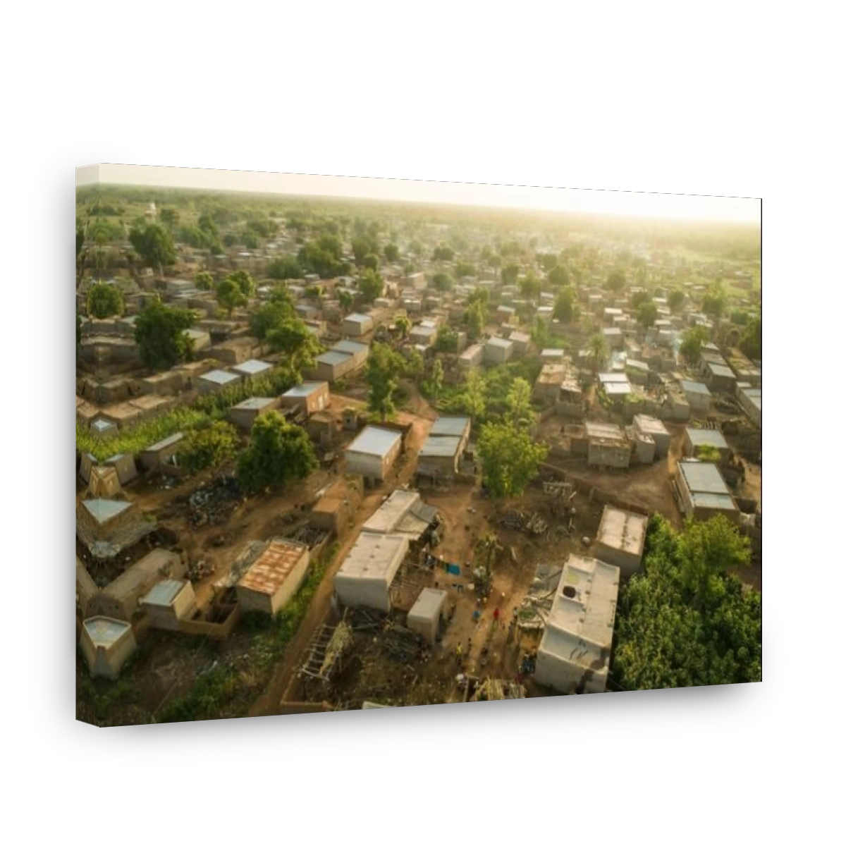 Aerial view of houses in a village in Mouhoun Province, Burkina Faso, West Africa.