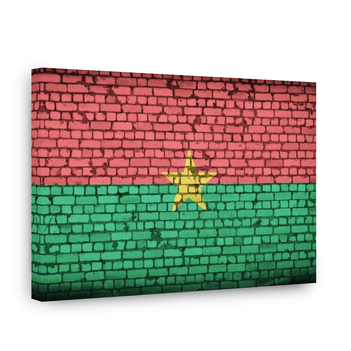 Burkina Faso flag is painted onto an old brick wall