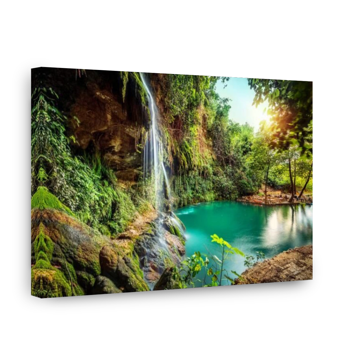 Peaceful view on the waterfall and the fresh greenery around the picturesque lagoon, Baakleen, Lebanon