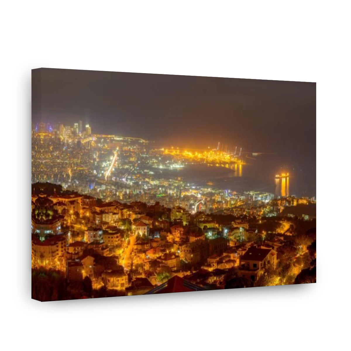 LEBANON, MOUNT LEBANON, BEIRUT AT NIGHT VIEW FROM BROUMMANA