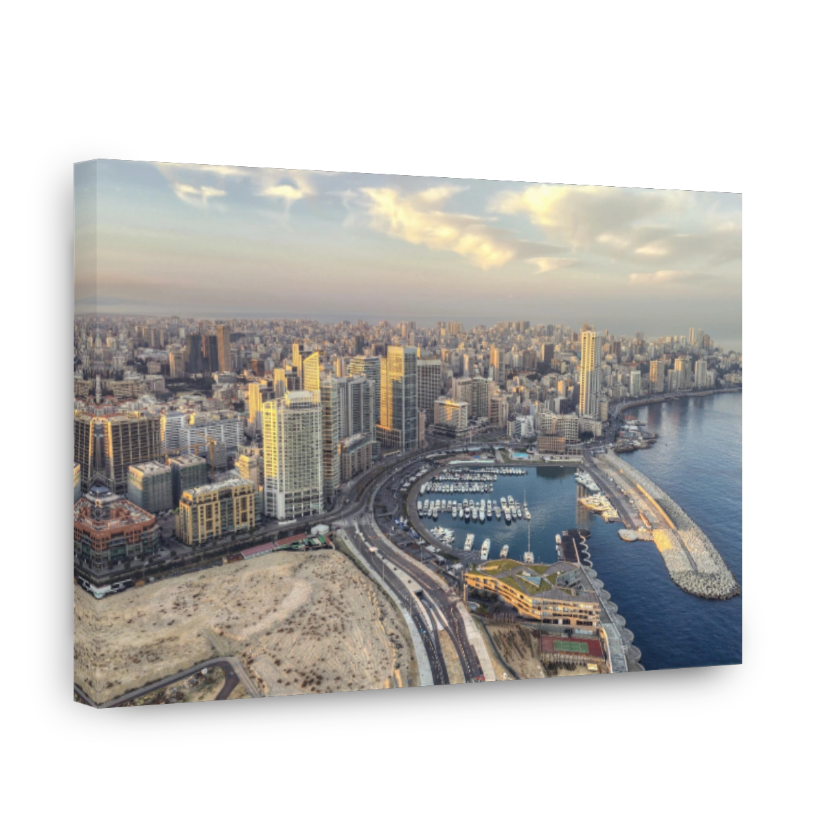 Aerial drone shot of Beirut skyline at sunrise, Aerial footage of Beirut city