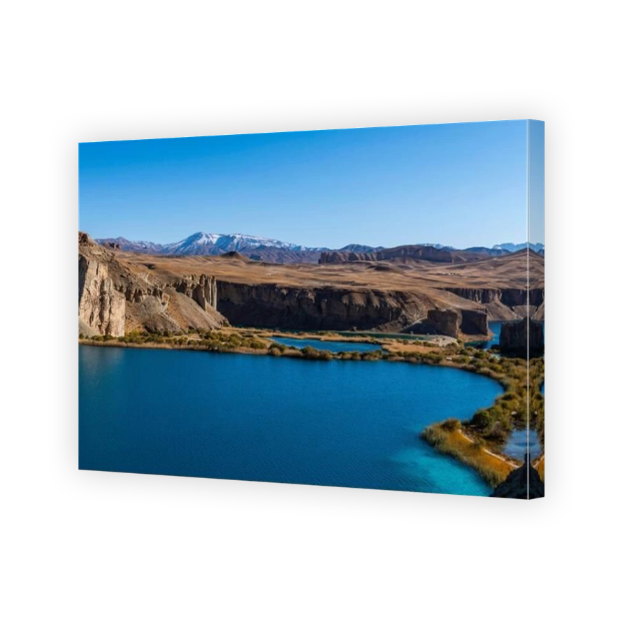 Overlook over the deep blue lakes of the Unesco National Park, Band-E-Amir National Park, Afghanistan