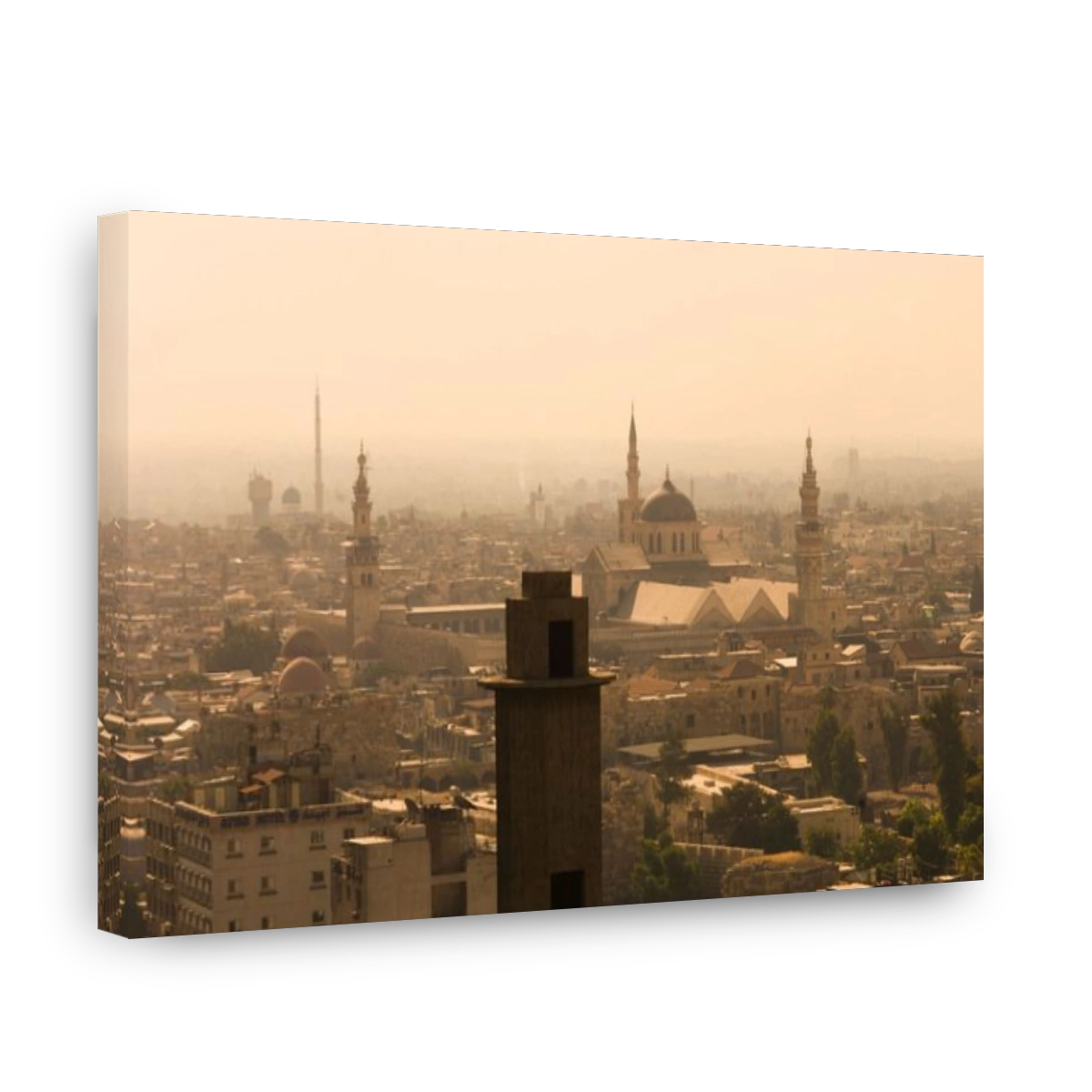 Syria.  Early morning view over Damascus with quite heavy pollution.