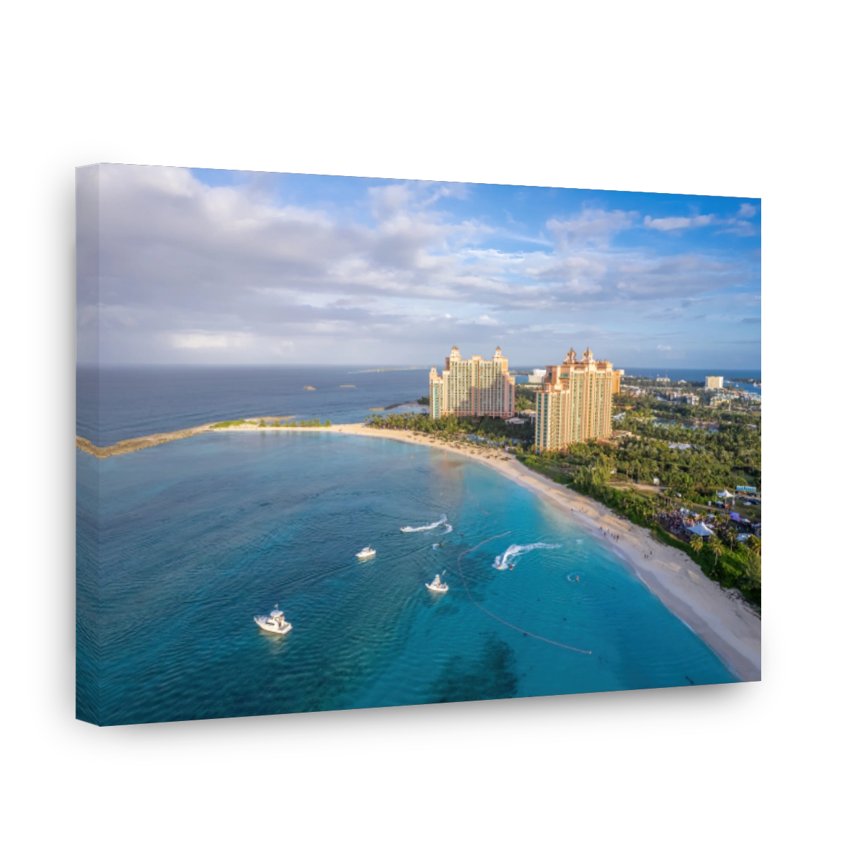 The drone aerial view of the Cove Beach of Paradise Island, Nassau, Bahamas.