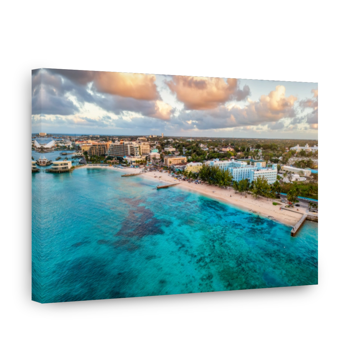 Aerial sunset view of Junkanoo beach at the Western Esplanade, Nassau