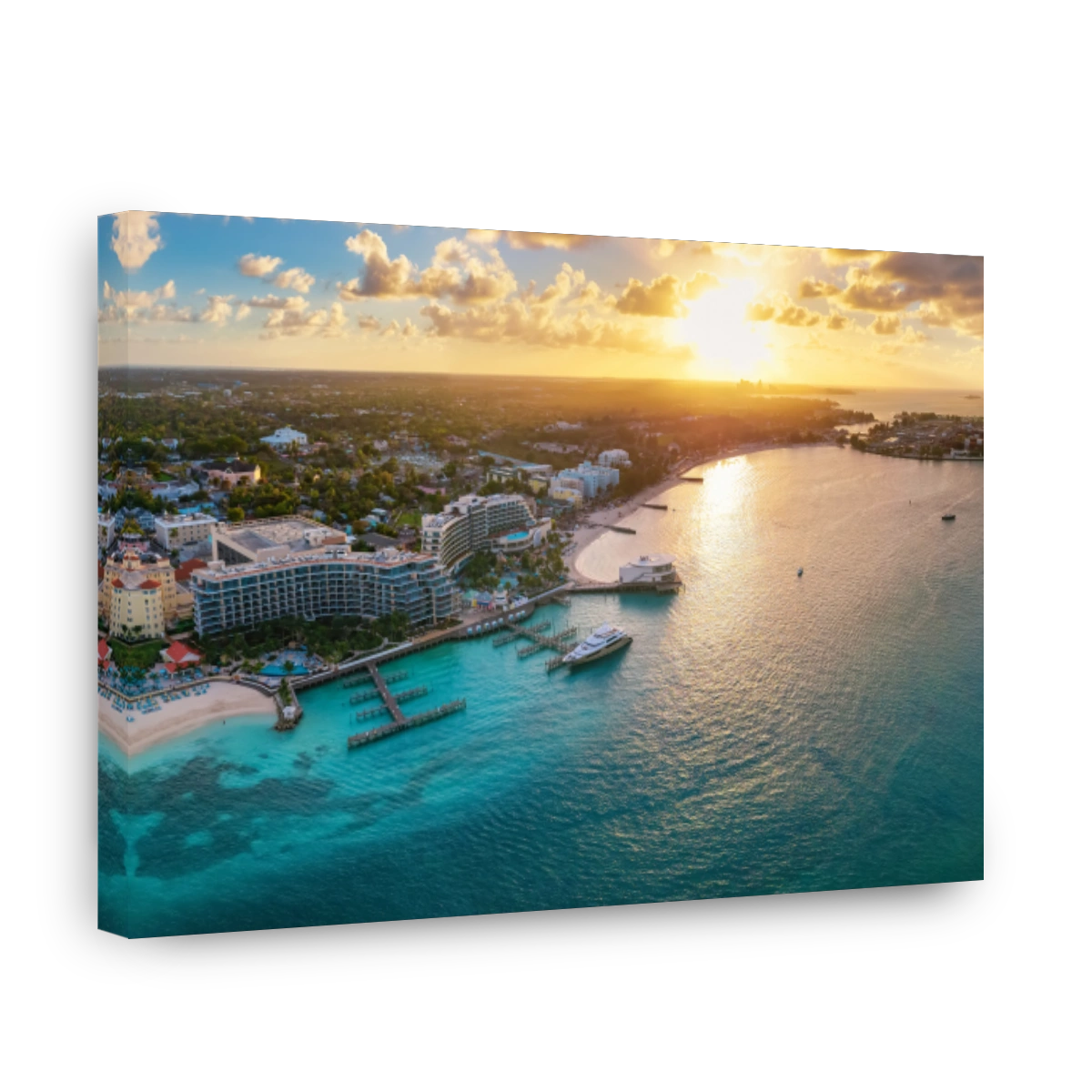 Aerial sunset view of the beautiful Junkanoo beach next to Nassau town