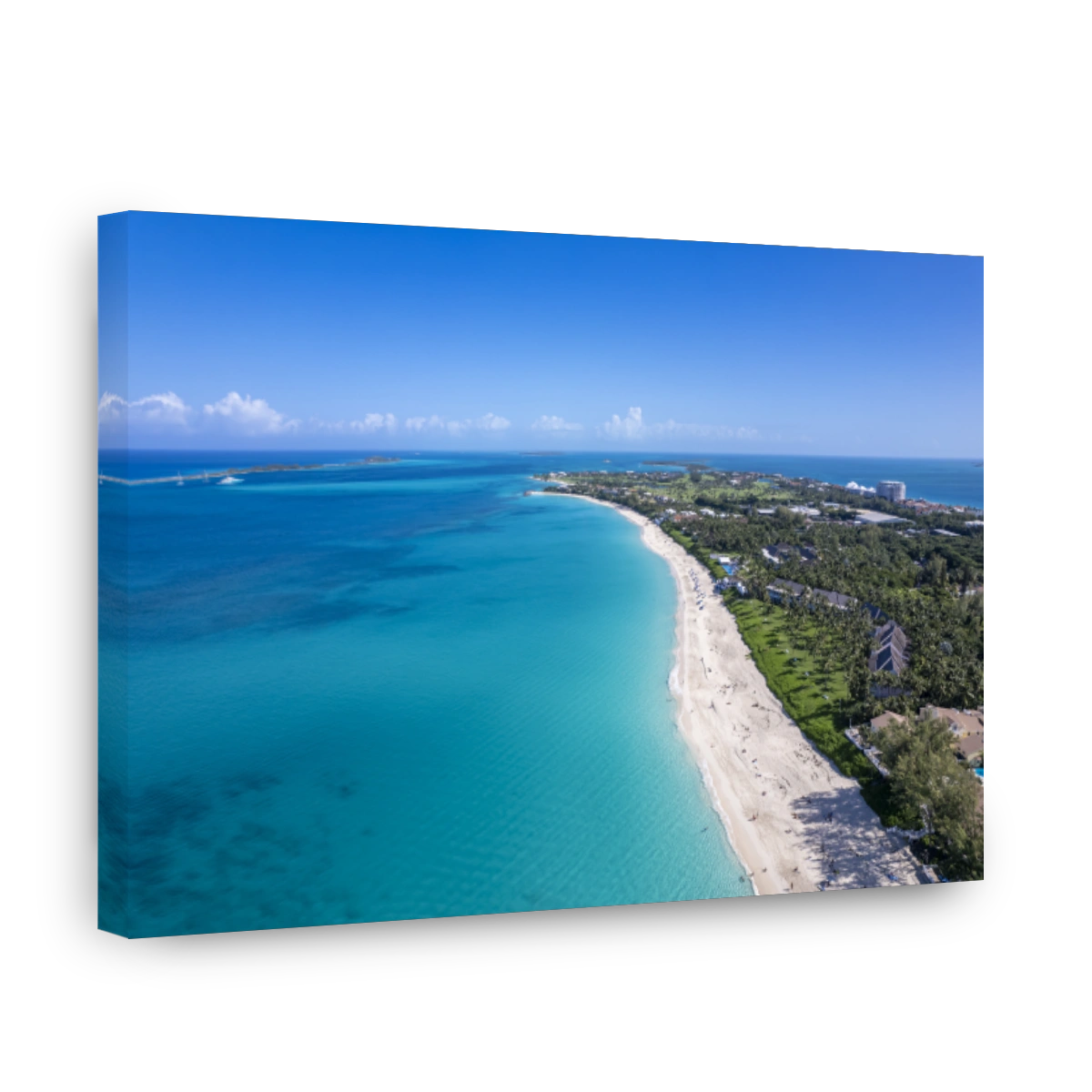 The drone aerial view of Cabbage beach, Paradise Island, Bahamas.