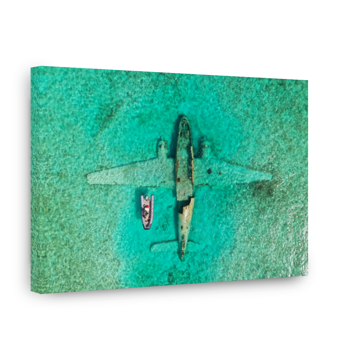 Plane crash with small boat over top