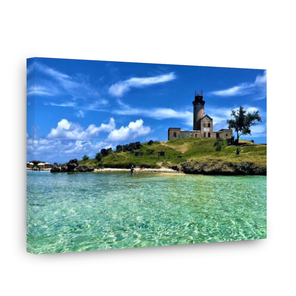 view on Ile aux Fouquets with  lighthouse in lagoon of mahebourg, Mauritius