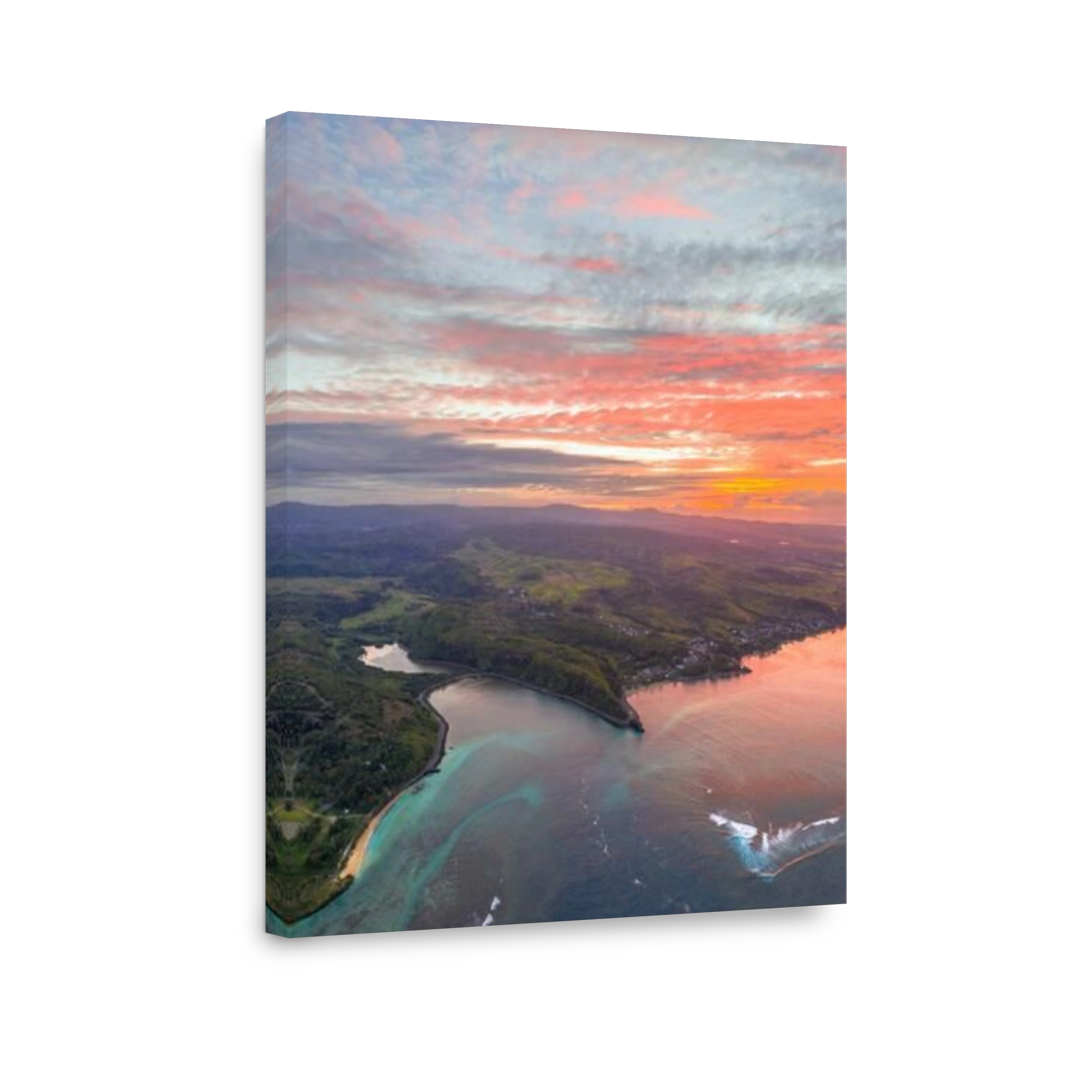Sunrise over the ocean along south coast, aerial view by drone, Baie Du Cap, Mauritius, Indian Ocean, Africa