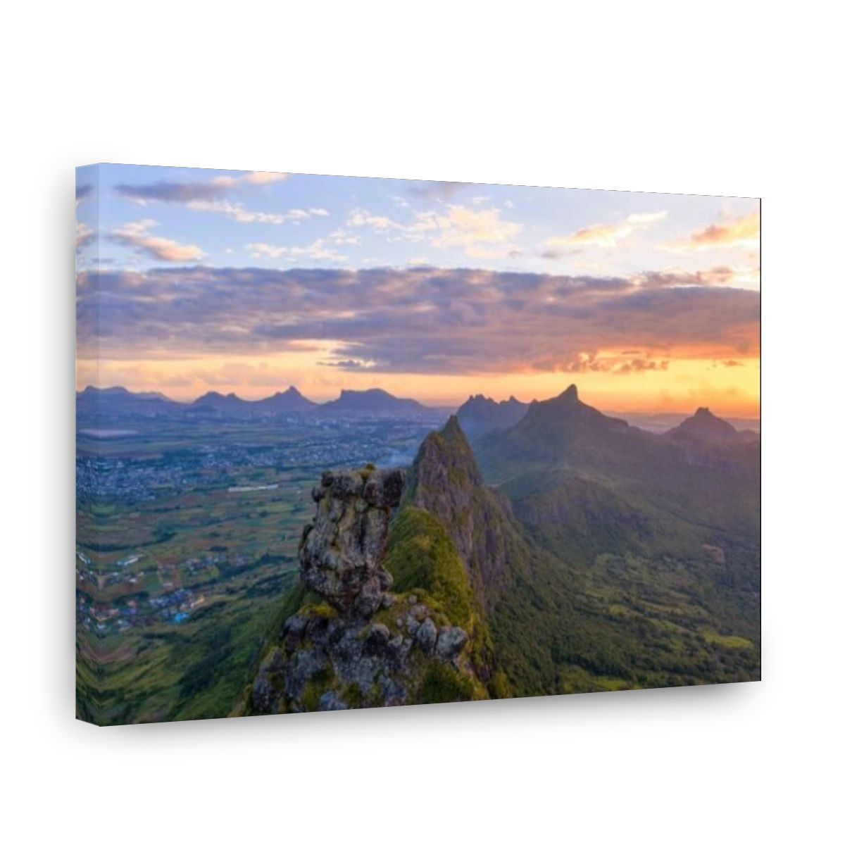 Le Pouce mountain during the African sunset, aerial view, Moka Range, Port Louis, Mauritius, Africa