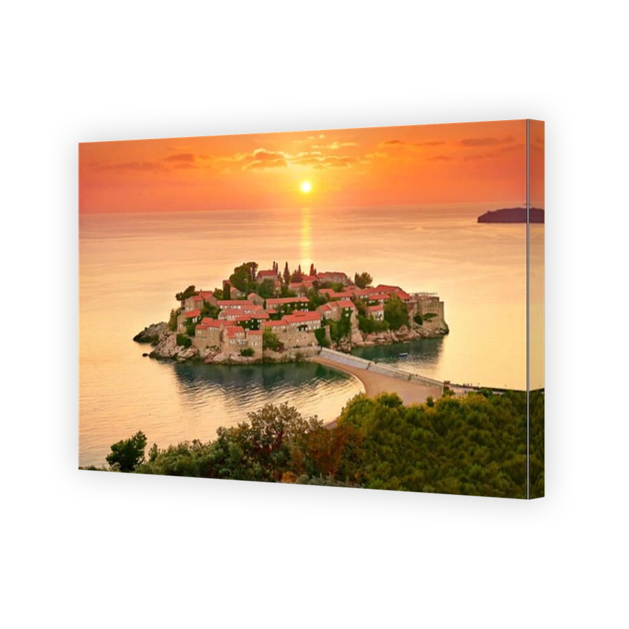 Sunset time at Sveti Stefan Island near Budva, Montenegro