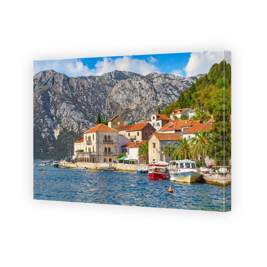 Perast balkan village mountain landscape, Kotor Bay, Montenegro