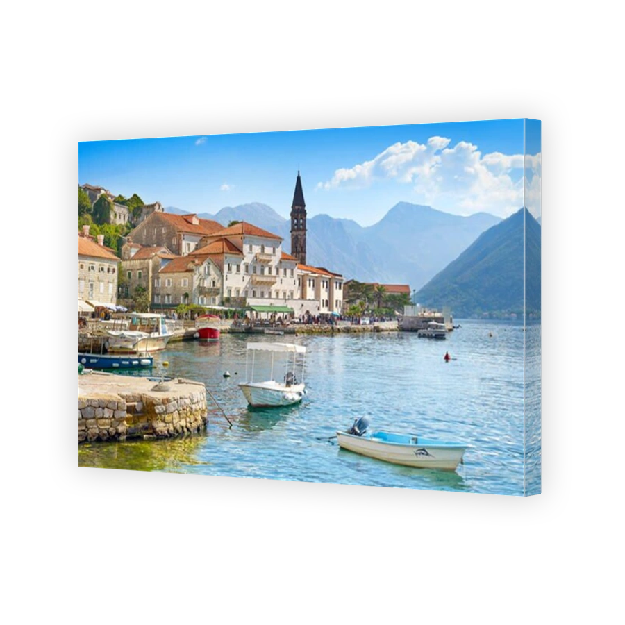 Perast balkan village mountain landscape, Kotor Bay, Montenegro