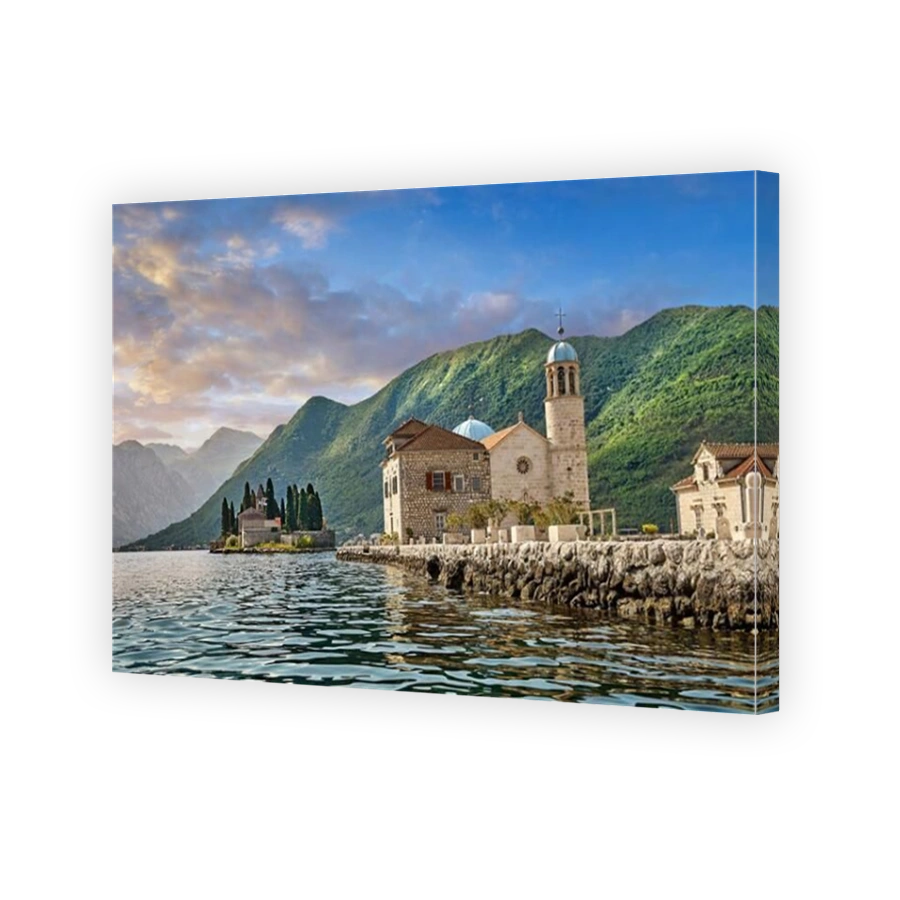 scenic view of the Our Lady of the Rocks Island Church (Gospa od Skrpjela), Kotor Bay, Montenegro