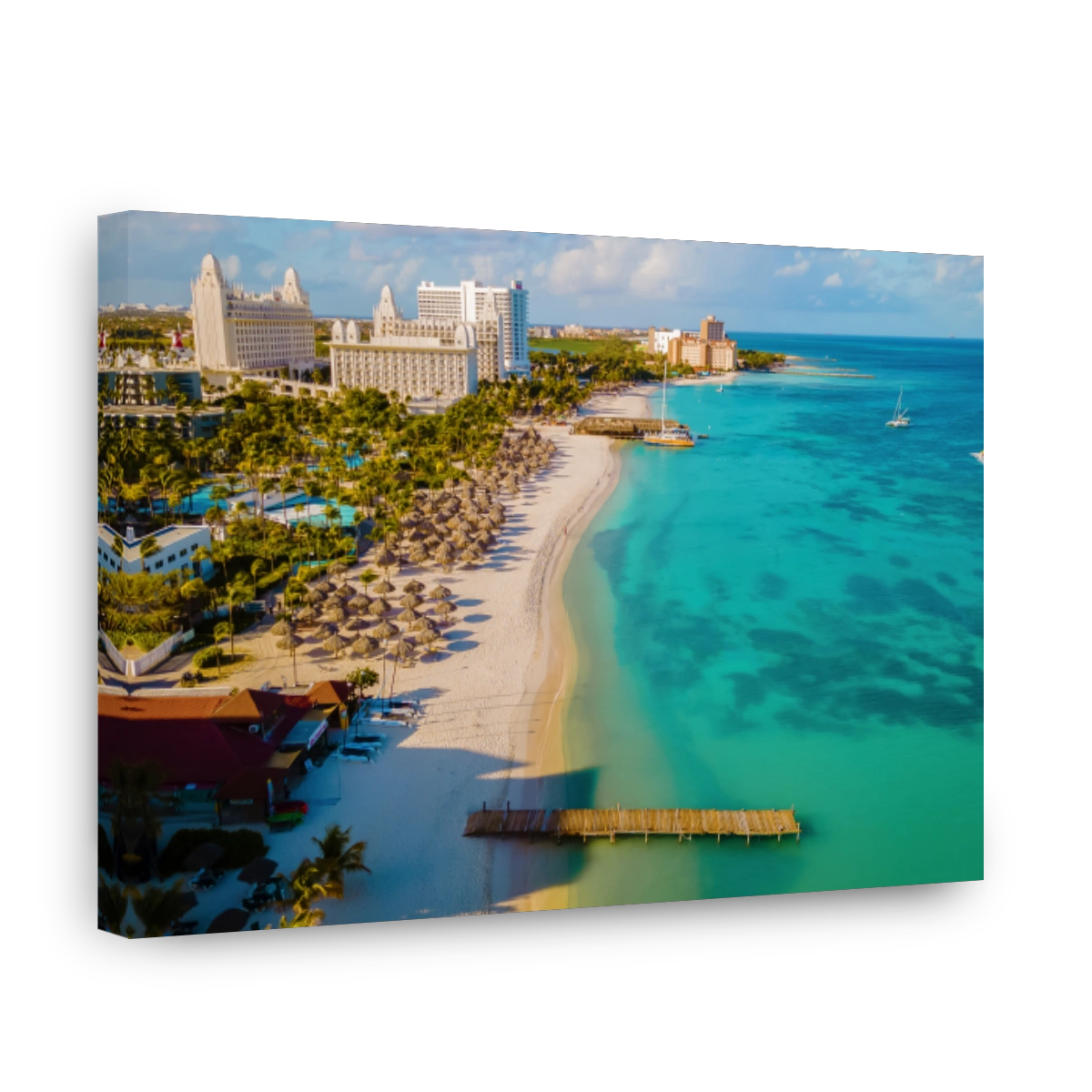 Palm beach Aruba Caribbean, white long sandy beach with palm trees at Aruba