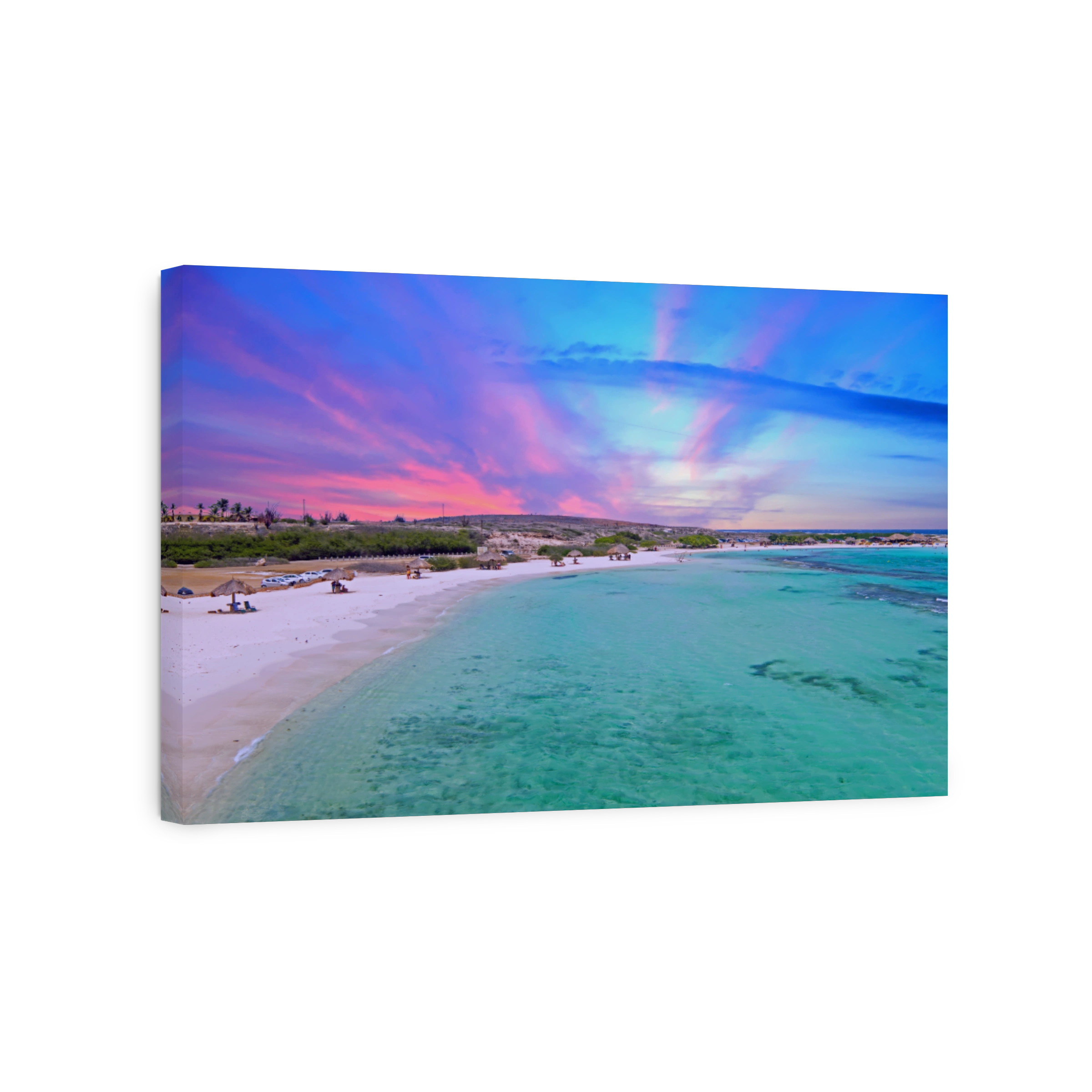 Aerial from Baby beach on Aruba island in the Caribbean Sea at sunset
