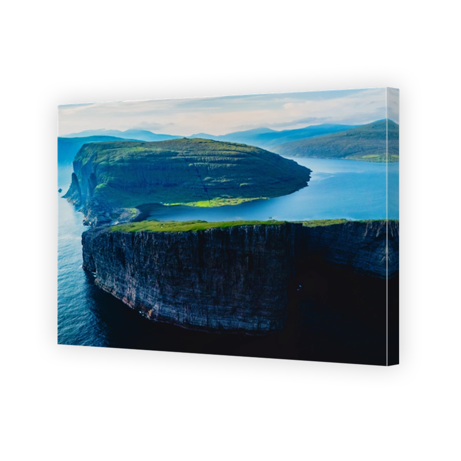 Amazing, panoramic view for Sorvagsvatn lake above the ocean level