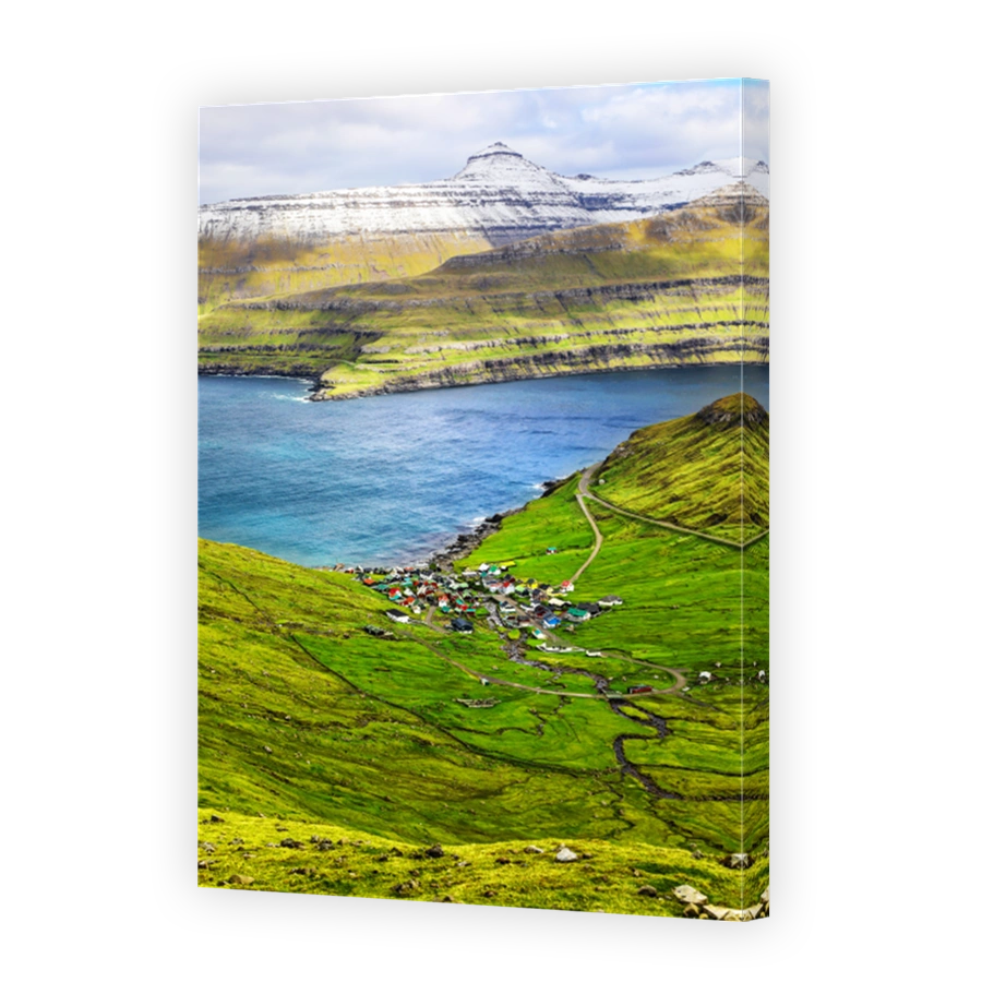 Aerial view of the colorful town of Funninger in the Faroe Islands