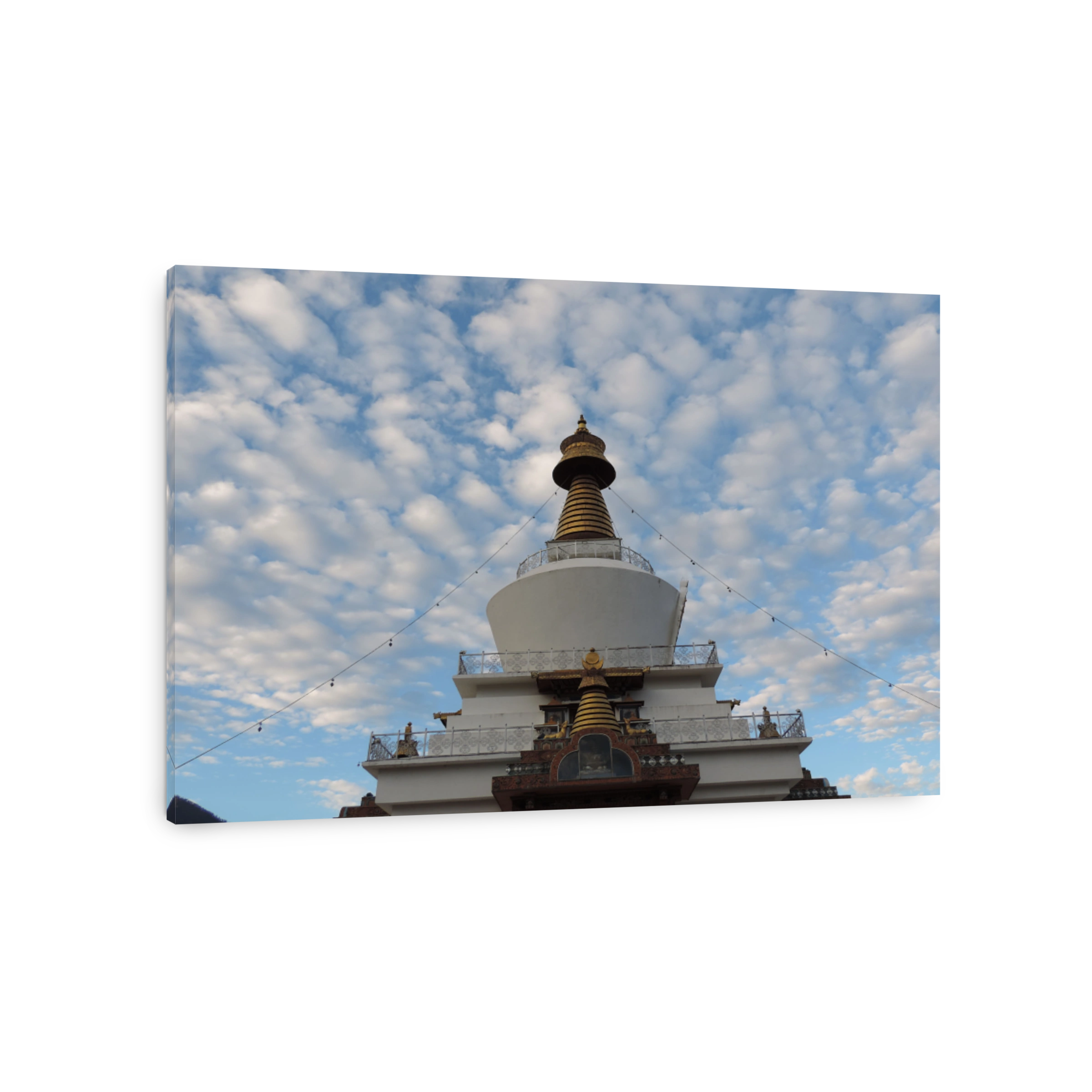 Closeup shot of the National Memorial Chhorten against a cloudy sky in Thimphu, Bhutan