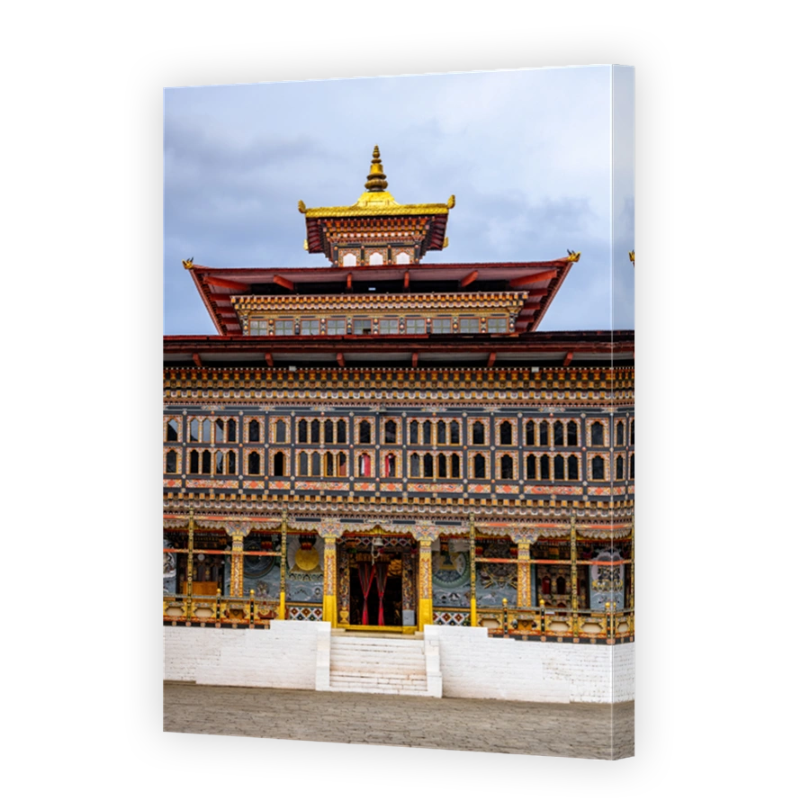 Beautiful Buddhist temple complex inside of the Fortress of the Glorious Religion in Thimphu Bhutan
