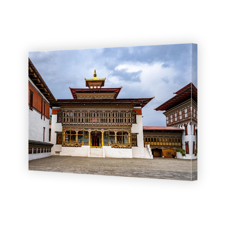 Beautiful Buddhist temple complex inside of the Fortress of the Glorious Religion in Thimphu Bhutan