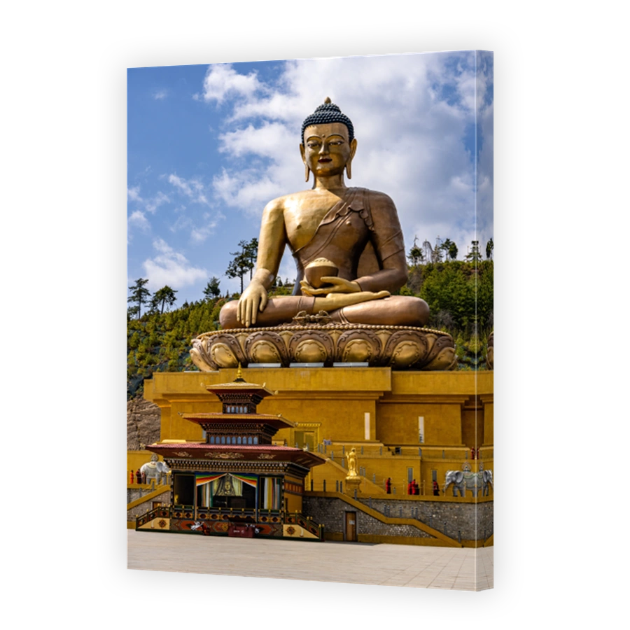 Majestic Buddha Dordenma Statue against the background of a blue sky. Bhutan