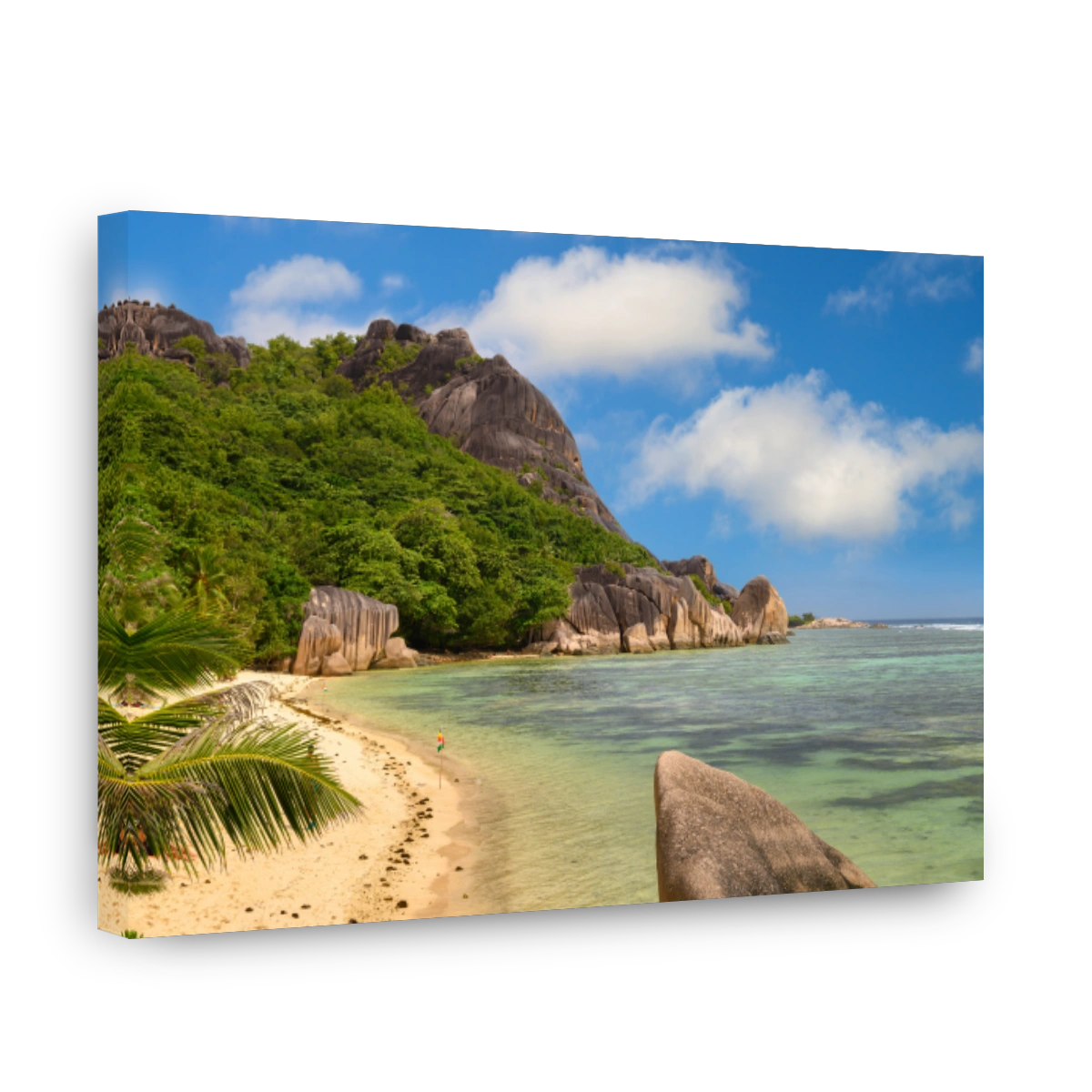 Anse Source D'argent beach with palm trees at La Digue Island, Seychelles