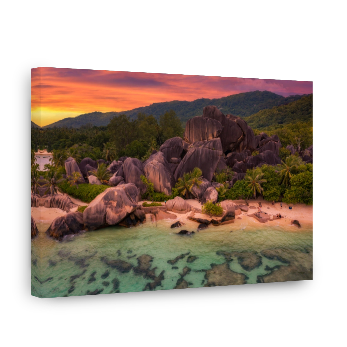 Colorful sunset over Anse Source D'argent beach at La Digue Island, Seychelles