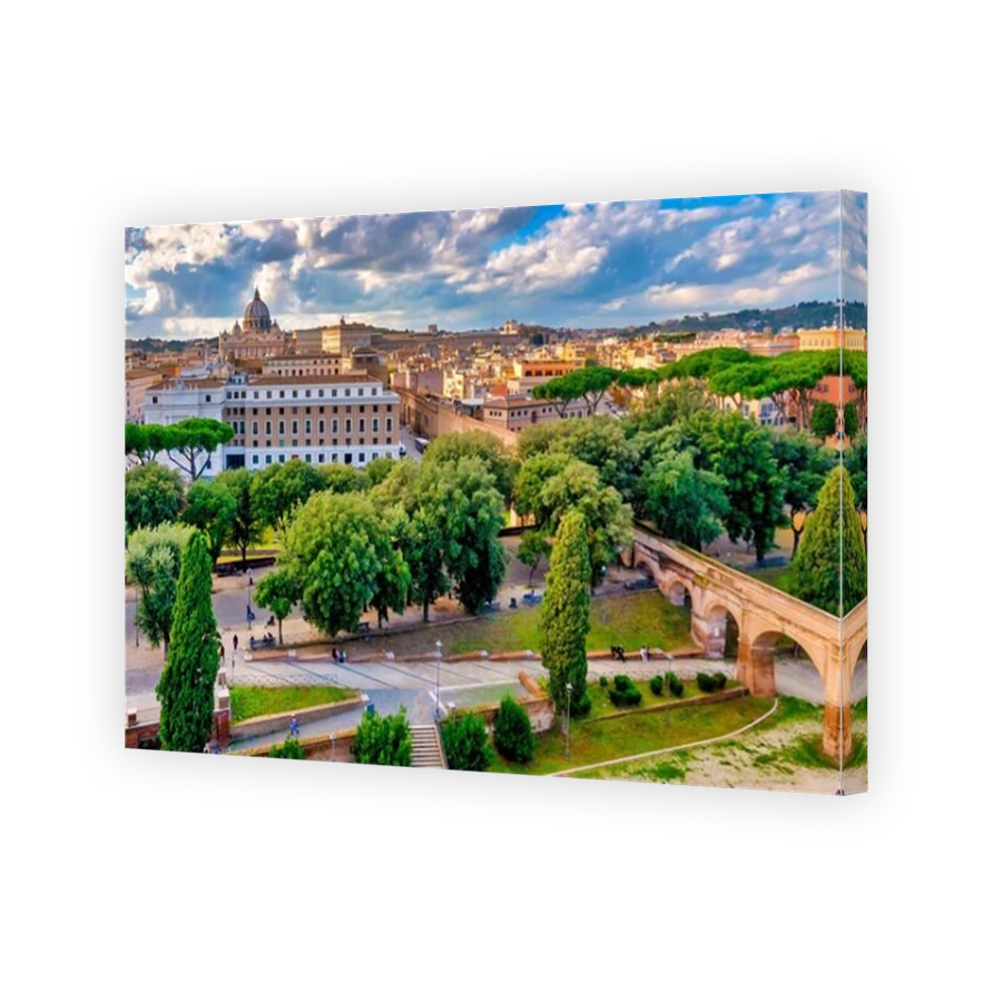 Parco Adriano with the Passetto di Borgo, the elevated passage that links the Vatican City with the Castel Sant'Angelo.
