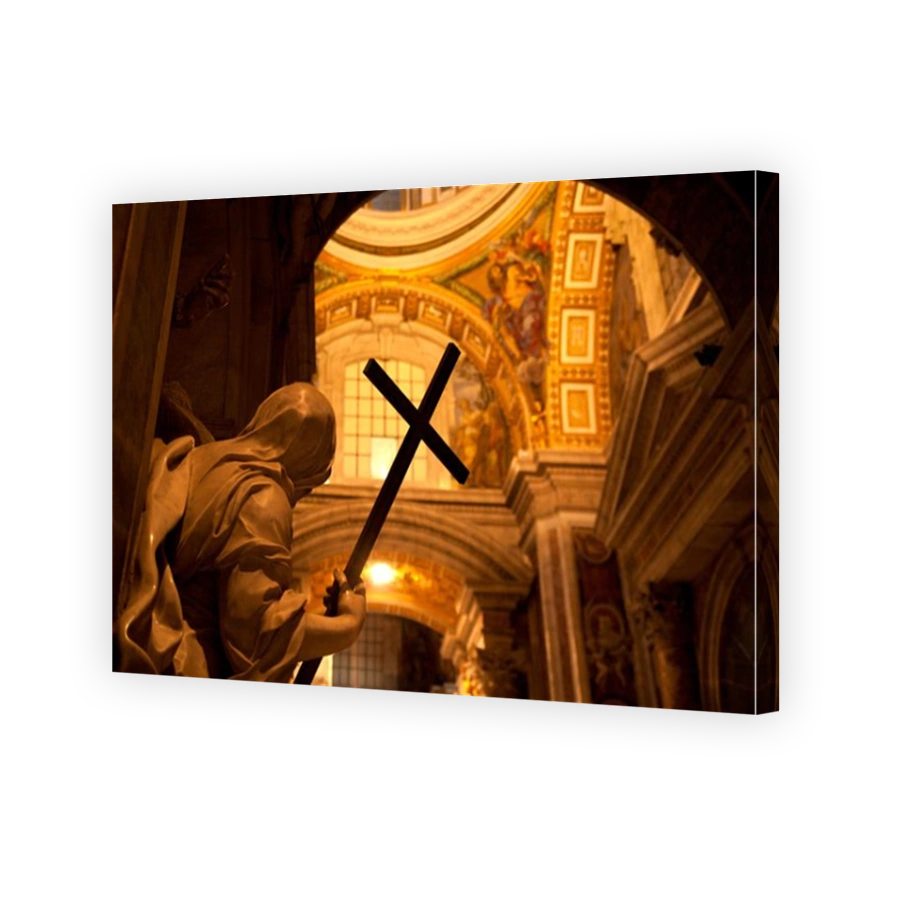 Statue with cross in St. Peter's Basilica, Vatican City, Rome, Lazio, Italy, Europe